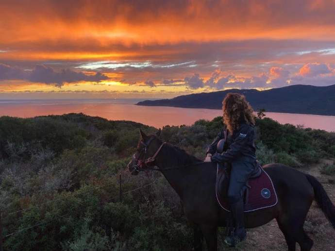Cheval et randonnée au coucher de soleil
